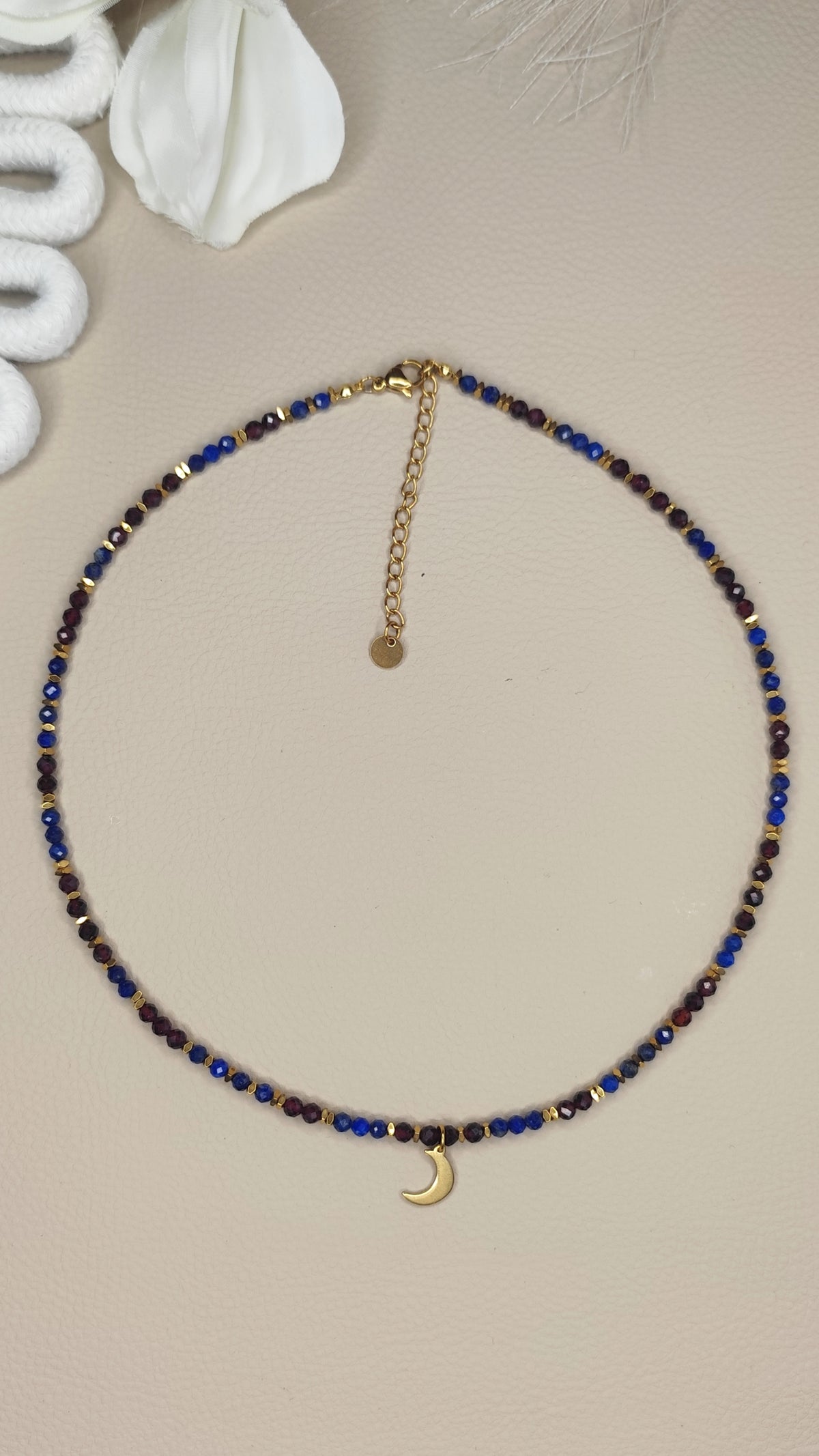 🌙 Naszyjnik Lapis Lazuli & Granat „Księżyc”