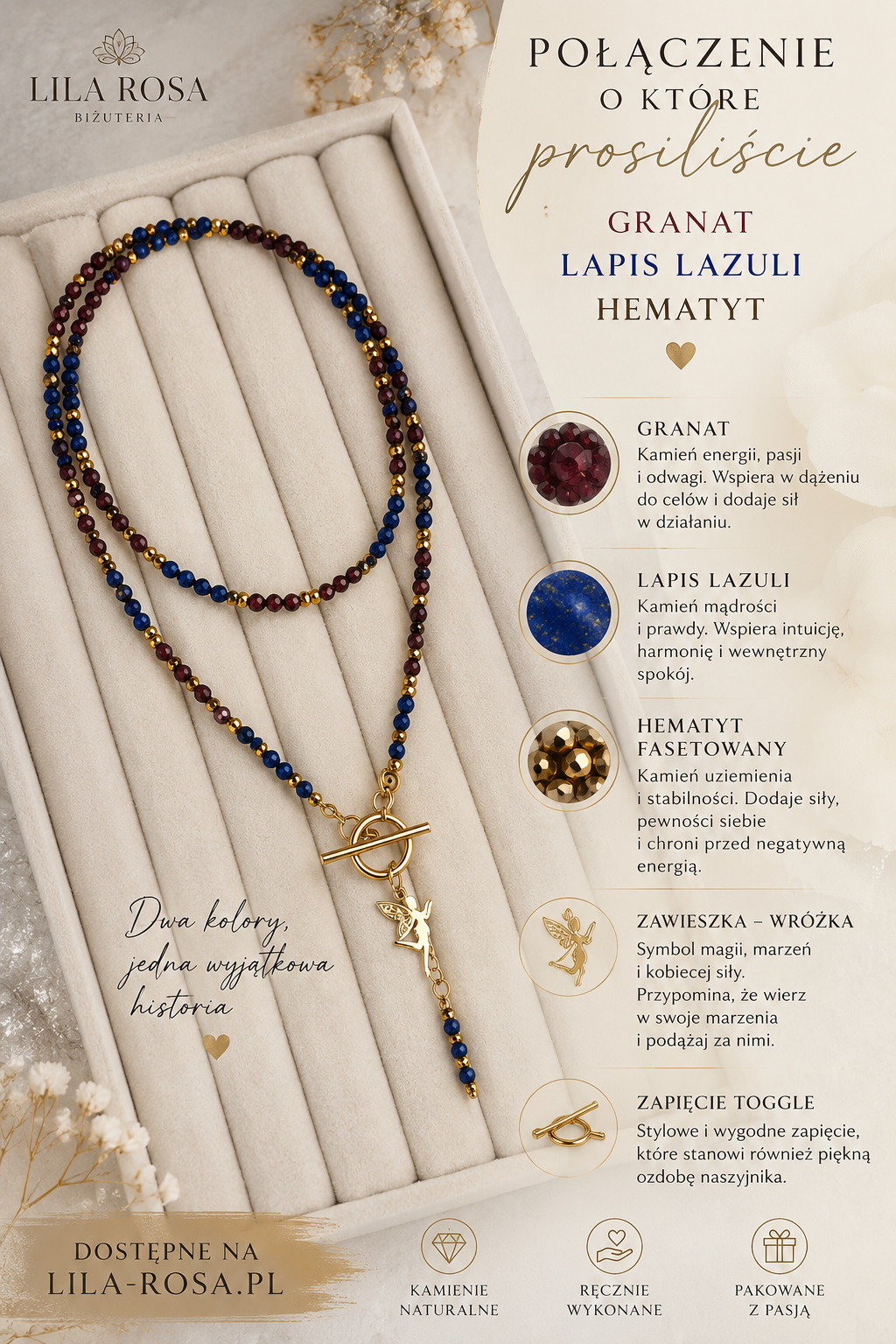 Lapis Lazuli i Granat z Wróżką 🧚 49 cm