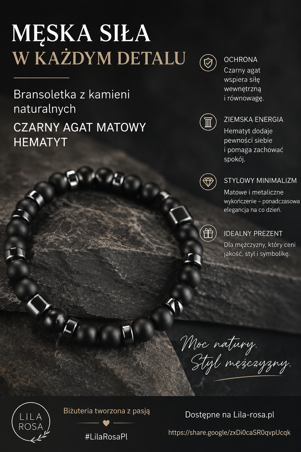 Czarny Agat Matowy & Hematyt